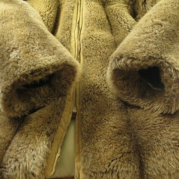 Vintage 70s Hansa Branta Faux Fur Jacket M Brown Coat Goose Down Pockets Zipper - Picture 7 of 9